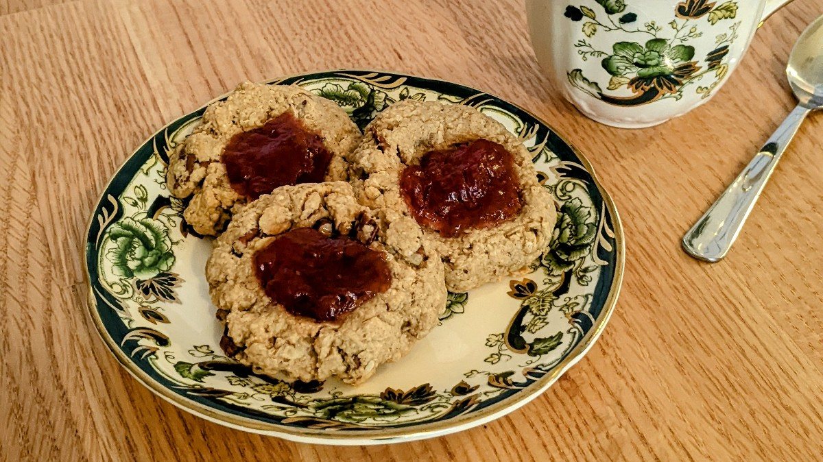 PB&J Oat flour thumbprint cookies